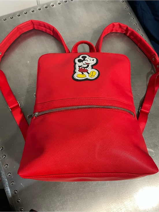 Disney Handbags - Disney Red Faux Leather Backpack with Graphic Mickey Mouse Patch